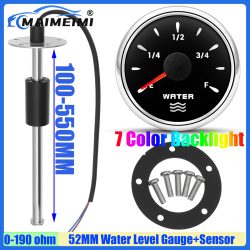 0-190Ohm Wasserstandssensor 52mm Wasserstandsanzeige mit 7-Farben-LED Wassertank-Messgerät für Marine Yacht Boot Auto 12V24V