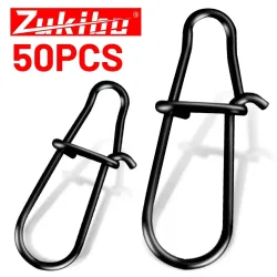 ZUKIBO 50PCS/100PCS Matte Black Fishing Duo Lock Snaps Heavy Duty Edelstahl-Schnellwechselklammern für Köder, Wobbler, Barsche