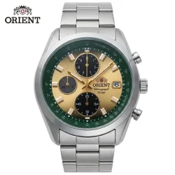 Japan Orient Herren-Sportuhr mit Quarz-Chronograph, Tachymeter-Skala, Datumsanzeige, 100M Wasserdicht, Edelstahl-Armbanduhr