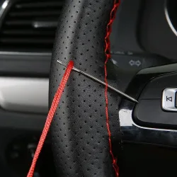 Auto-Lenkradbezug, Nadeln und geflochtener Faden, Kunstleder, Autoabdeckungen, Suite, 3-farbig, DIY-Textur, weiches Auto-Zubehör