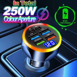 66-250 W PD-Autoladegerät QC3.0 Schnellladung Ein bis Sechs Auto-Zigarettenanzünder-Stecker Autoladegerät Blitzladung mit Digitalanzeige