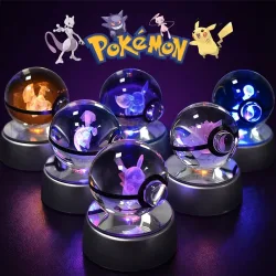 Pokemon Kristallkugel 3D Mewtwo Pikachu Gengar Pokeball 3D Nachtlicht Lampe Glas-Statue Pokemon Kristallkugel Geburtstagsgeschenk