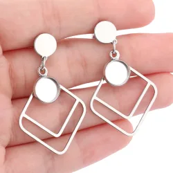 6 Stück Edelstahl Doppel-Quadrat-Creolen-Basen, passend für 8mm Cabochon-Lünettenfassungen, DIY-Ohrstecker-Basen, Schmuckzubehör