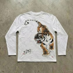 Y2K Damen-T-Shirt mit lustigem, gruseligem und unterhaltsamem Tigermuster, langärmlig, lustig, vielseitig einsetzbar für den Alltag