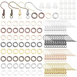 300 Stück/Set Metall-Ohrringhaken-Set, mehrfarbige Ohrhaken, Fischhaken, offene Biegeringe, Ohrstöpsel für DIY-Ohrringe, Schmuckherstellungsset