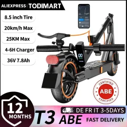 TODIMART T3ABE e scooter mit straßenzulassung, 36V 7.8Ah 20-30KM Reichweite Scooter, 20KM/H, 8,5-Zoll-Vollgummireifen, faltbar, Smart-App-Steuerung, elektroroller erwachsene