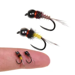 6 Stück # 20 Messing-Perlenkopf-Nymphen-Fliegen, schnell sinkende Nassnymphen, widerhakenlose Fliegenbindehaken für Forellen-, Grauforellen- und Barsch-Angeln, Köder