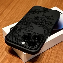 Handliche schwarze Handyhülle mit linearem Drachenmuster für iPhone 11 12 13 14 15 16 17 Air 18 Pro Max XR X Plus Silikon INS Hüllen