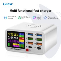 Multifunktions-USB-C-Schnellladegerät, 8-Port-Desktop-Ladegerät, Typ C PD3.0, PPS QC3.0, 15 W, schnelles kabelloses Ladegerät für MacBook-Telefon