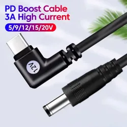 90 °   Winkel-USB-Typ-C-auf-DC-5,5x2,5mm-PD-Trigger-Kabel 3A 5/9/12/15/20V PD-Boost-Ladekabel für Laptop, Router, Kamera