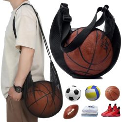 Reißfester Netz-Einzelballbeutel für Basketball, Fußball, Volleyball Größe 7, Crossbody-Tragetasche mit Verstellbarem Gurt & Reißverschluss
