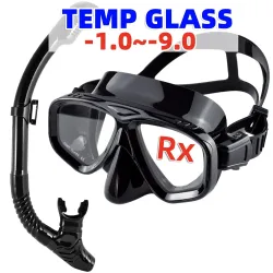 Optische Myopie-Tauchmaske, Schnorchel-Set, gehärtetes Glas, Trockenoberteil, Schwimmbrille, kurzsichtige Gläser, kurzsichtig