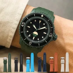 Gummi-Silikon-Uhrenarmband für Swatch X Blancpain GREEN ABYSS, gebogenes Ende, wasserdichtes Sportarmband mit gewebtem Muster, 22 mm