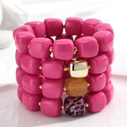 Neue Rosa Quadratische Elastische Armbänder für Frauen mit Geometrischen Harzperlen Dehnbare Manschetten-Armreifen Modeschmuck