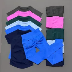 2-teiliges Damen-Set in einfarbiger Farbe, Sommer, lässig, kurzärmelig, T-Shirt, hohe Taille, lange Hose, weicher, atmungsaktiver Trainingsanzug, tägliches Outfit