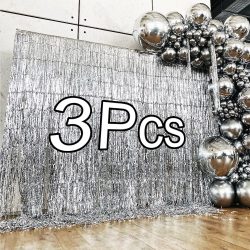 3 Stück Silberfolien-Fransenvorhänge, 10 Farben, metallisches Roségold, Lametta, Streamer-Vorhänge für Geburtstag, Hochzeit, Party, Hintergrunddekoration