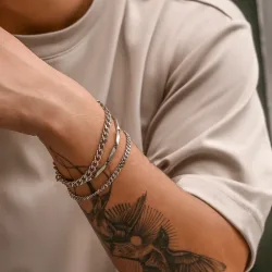 KunJoe, KunJoe 3 teile/satz Edelstahl Punk Kubanischen Kette Armband für Männer Minimalistischen Silber Farbe Hip Hop Armband Party Schmuck Geschenke