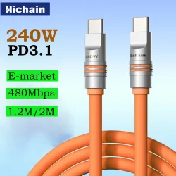 Hichain PD240W USB C Schnellladekabel Weiches flüssiges Silikon Typ auf C Kabel für iPhone Laptop Tablets Kopfhörer 1,2 m/2 m