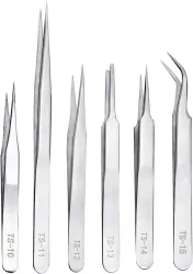 6-teiliges 1,5 mm dickes Präzisionspinzetten-Set, antistatische Pinzetten aus Edelstahl, Silber/Schwarz optional, für Elektronikreparaturen, Je
