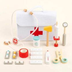 Holz-Doktor-Set für Kinder, Spielset für Kleinkinder mit medizinischer Tasche für Jungen und Mädchen, lustiges Rollenspiel