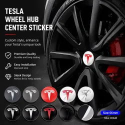 Für Model 3/Y/S/X Auto-Schutz-Zubehör 4 Stück 56mm Tesla Radnabenkappen-Logo-Aufkleber - Wasserdichte Langlebige Radmitte-Dekorfolien