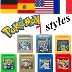 7 Pokémon 16-Bit GBC Spielmodule in Rot, Blau, Grün, Gold, Silber, Kristall, Französische/Spanische/Deutsche/Englische Version