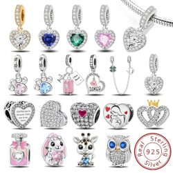 925 Sterling Silber Anhänger Zirkon Pfote Rotes Liebesherz Charms Perlen Passend für Original Armband Armreifen DIY Feiner Schmuck für Frauen