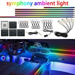 18-in-1 Vollfarbige Streamer-Auto-Ambientebeleuchtung RGB 64 Farben Universelle LED-Innenbeleuchtung Versteckte Acryl-Streifen Symphonie-Atmosphärenlampe