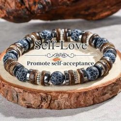 Verwittertes Achat-Armband für Herren, Naturstein, Holz, Outfit, sportlicher Vintage-Schmuck, Szene, Modeaccessoires