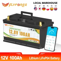 FLLYROWTH 12V 100Ah LiFePo4 Lithium-Batteriepack mit Bluetooth 100A BMS für Wohnmobil, Boot, Motor, Wechselrichter, Solar, Wind, Offroad, netzunabhängige Anwendungen LiFePO4 Batterie