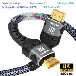 8K HDMI-Kabel 2.1 48 Gbit/s Hochgeschwindigkeits-HDMI-geflochtenes Kabel-4K bei 120 Hz 8K bei 60 Hz, DTS:X, HDCP 2.2 und 2.3, HDR 10 für kompatiblen Laptop/PS5