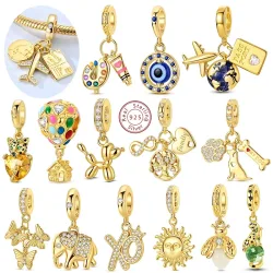 Original-Charm-Perlenanhänger aus 925er Silber, Gold, Serie Schmetterling, Glühwürmchen, Erde, Flugzeug, passend für Armbänder, Armreifen, Damenschmuck, Geschenk