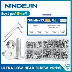 Nindejin Ultra Low Profile Kopfs ch raube Set m2, 5 m3 m4 m5 Edelstahl Sechs kant buchse flache dünne Wafer kopfs ch rauben mit Muttern Kit