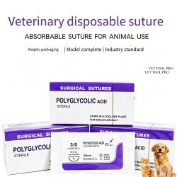 Veterinärmedizinische resorbierbare Nähte, Polyglykolsäure-Nahtmaterial (0/2/3/4 Medizinische Naht) (12 Stück/90cm Rund/Reverse-Nahtfaden)