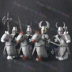 MOC Mittelalterliche Militär Kreuzritter Ritter Bausteine Schloss Armee Soldat Figur Pferd Halterung Schild Schwert Zubehör Ziegel Spielzeug