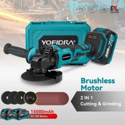 YOFIDRA 2in1 125mm Elektrische Bürstenlosen Winkel Grinder 3 Gänge Holzbearbeitung Polierer Cutter Maschine Power Tool Für Makita Batterie pin
