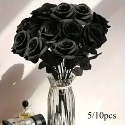 5/10 Stück künstliche schwarze Rosen für Heimdekoration, künstliche Blumen mit langem Stiel, keine Vase, Tischdekoration für Hochzeit, Halloween, Party