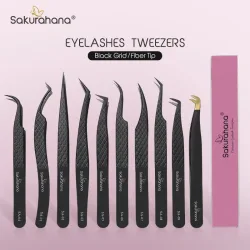 SAKURAHANA Professionelle Wimpernpinzette, schwarze Faserspitze für Wimpernverlängerungen, Mega-Volumen, Nerz-Wimpern, Werkzeug, Make-up-Künstler-Set