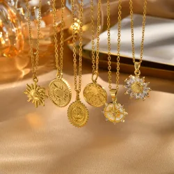 Edelstahl-Halskette mit spiralförmigem Sonnenblumen-Anhänger für Damen, 18 Karat vergoldet, stapelbar, Boho-Halskette, wasserdichter Modeschmuck