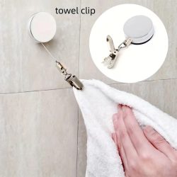 Automatischer einziehbarer Handtuchhalter, kein Stanzen, selbstklebender Handtuchhalter zum Aufhängen an der Wand, automatischer Rückprall mit starkem Clip