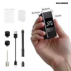 BSCOBBER Tragbare Luftpumpe A3S Fahrrad Digitalanzeige Schrader Presta Reifen Elektrischer Reifenfüller 120PSI Minipumpe