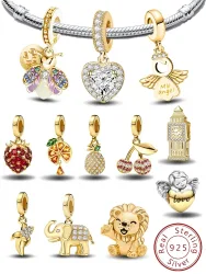 925 Sterling Silber Glühwürmchen Liebesherz Goldene Serie Charms Passend für DIY Armband Halskette Geschenk Hochwertige Feine Schmuckstücke