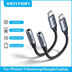 [2 Stück] Vention USB-C auf 3,5mm Klinke Kopfhöreradapter USB-C Kabel Audio-Adapter mit DAC für iPhone 17 16 15 Xiaomi