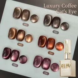 6 Stück 15 ml braune Glasperlen Katze magnetischer Nagelgelpoliermittel Ultra Shine Gold Silber Glitter Soak Off UV LED Gel Nail Art Lacke