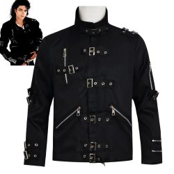 Michael Jackson Cosplay-Kostüm BAD Punk-Jacke Schwarze Slim-Fit BAD-Jacke Kostümkleidung für Männer Adore Stars Impersonator
