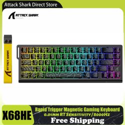 ATTACK SHARK X68 HE Rapid Trigger 8KHz Magnetische Tastatur, 0,01 mm RT-Genauigkeit, 60 % Layout, RGB, Unterstützung RT/Snap Tap/DKS/MT/TGL