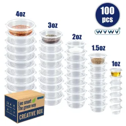 100er-Pack auslaufsichere Mini-Behälter aus Kunststoff mit Klappdeckeln, geeignet für die Aufbewahrung von Ketchup, Salatdressing, Milchshakes, für Camping im Freien, Feiertagspartys, Familientreffen