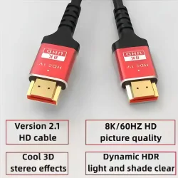 8K Ultra-High-Speed-HDMI-Kabel 2.1, 48 Gbit/s 1 m/1,5 m/2 m, unterstützt 8 K bei 60 Hz, 4 K bei 120 Hz, eARC und Dolby Vision, kompatibel mit PS5