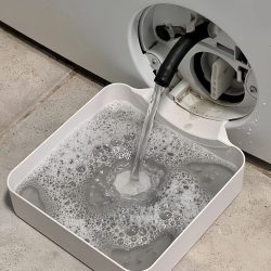 Waschmaschinen-Auffangwanne für Abwasser, kein Überlaufen, mit Fussel- und Fremdkörperfilter, Wasserauffangbox für sauberen Waschraum