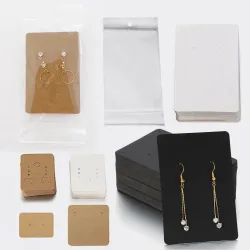 50 Sets Ohrringkarten und 50 Stück Taschen, Halsketten-Ohrring-Displaykarten, selbstklebende Beutel, Kraftpapierkarte für DIY-Schmuckverpackungen